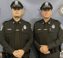 From left, Officer Christopher Davis and Officer Eldon Garhart following their graduation from the MPTC's Lynnfield Police Academy. (Photo Courtesy Ashby Police Department)